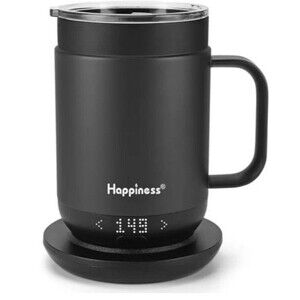 Happiness Smart Heated Coffee Mug Rechargeable Electric Heating 16oz Black EUC